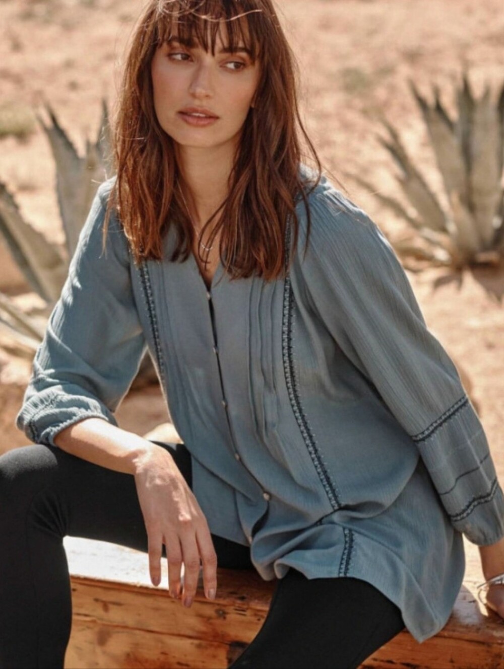 J. Jill Teal Blue Green Button-Front Peasant Blouse
